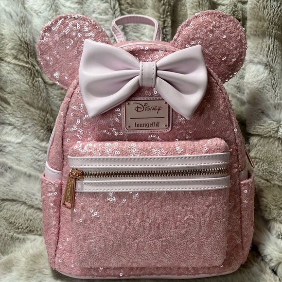 Loungefly Handbags - Disney Loungefly Exclusive Minnie Mouse Pink Cotton Candy Mini Backpack NWT.